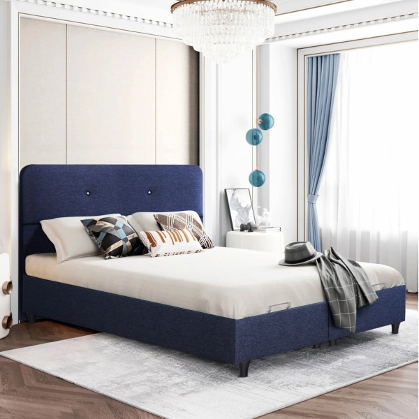 Κρεβάτι μπλε ύφασμα με αποθηκευτικό χώρο dolores